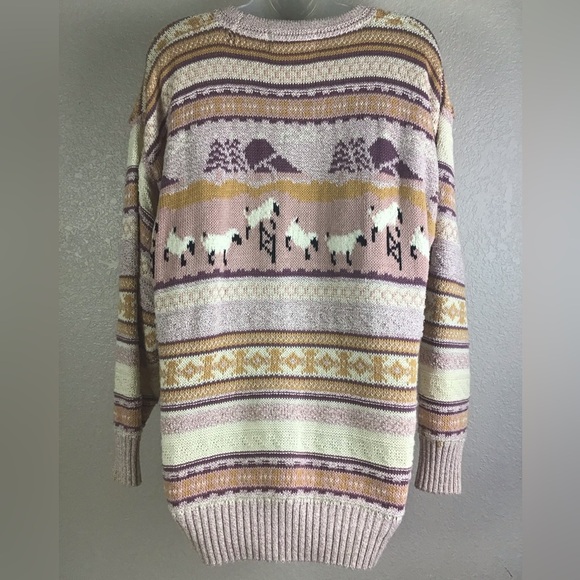 Blarney Vintage Cotton Knit Jumping Sheep Crewneck Sweater Size Large Pink/Gold - Picture 4 of 10